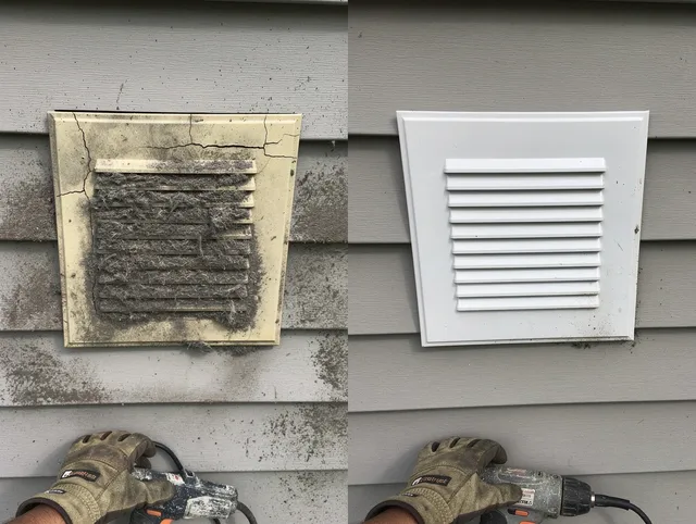 Redondo Beach Dryer Vent Cleaning technician installing high-quality dryer vent cover at a residential property in Redondo Beach
